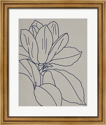 Framed Magnolia Line Drawing v2 Gray Crop Print