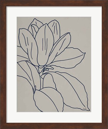 Framed Magnolia Line Drawing v2 Gray Crop Print