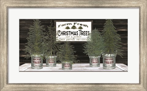 Framed Galvanized Pots Christmas Trees II Print