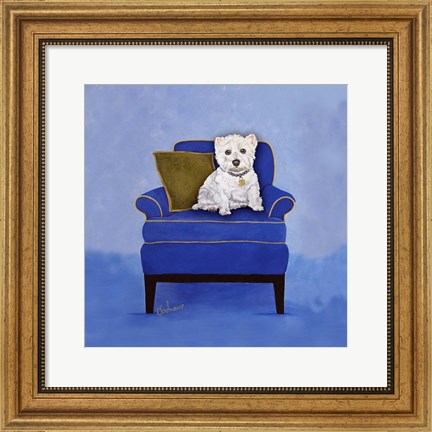 Framed Westie on Blue Print
