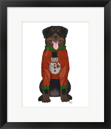 Framed Christmas Des - Rottweiler in Christmas Sweater Print