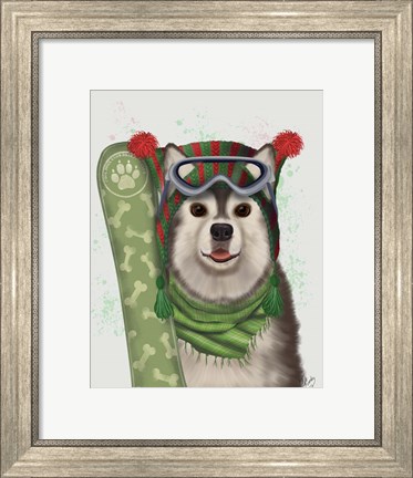 Framed Husky Snowboard Print