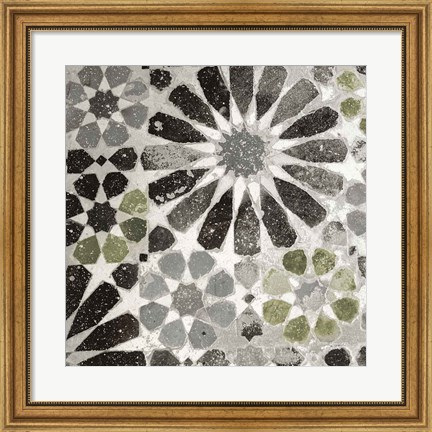 Framed Alhambra Tile III Gray Green Print