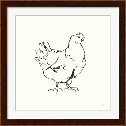 Framed Line Chicken I Print
