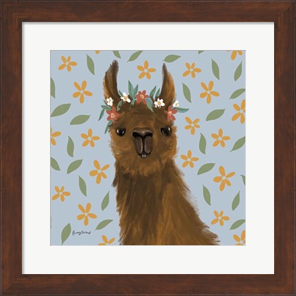 Framed Delightful Alpacas II Floral Crop Print