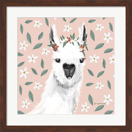Framed Delightful Alpacas I Floral Crop Print