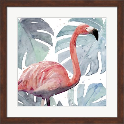 Framed Flamingo Splash I Print