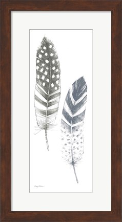 Framed Feather Sketches VIII Blue Gray Print