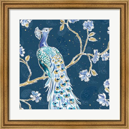 Framed Peacock Allegory III Blue v2 Print