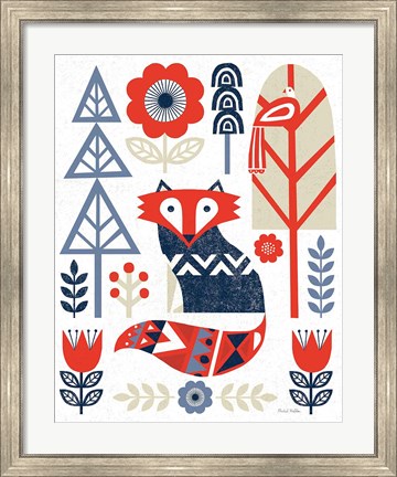 Framed Folk Lodge Fox Red Navy Print