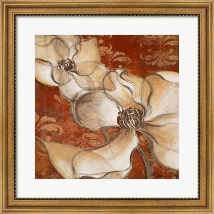 Framed Whispering Magnolia on Red II Print