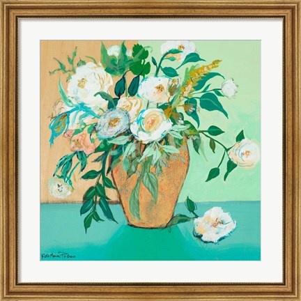 Framed Vase of White Roses Print