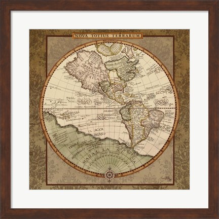 Framed Damask World Map I Print