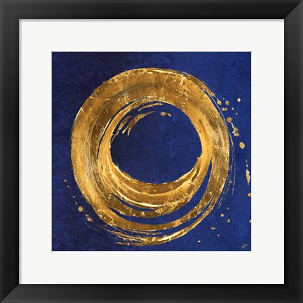 Framed Gold Circle on Blue Print