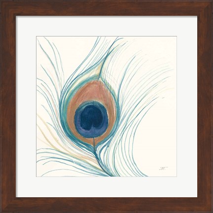 Framed Peacock Feather II Blue Print