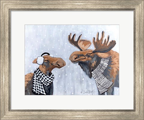 Framed Winter Moose Kisses Print