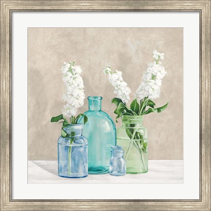 Framed Floral Setting with Glass Vases II Print