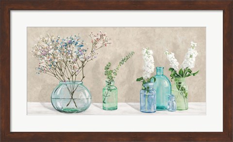 Framed Floral Setting with Glass Vases Print