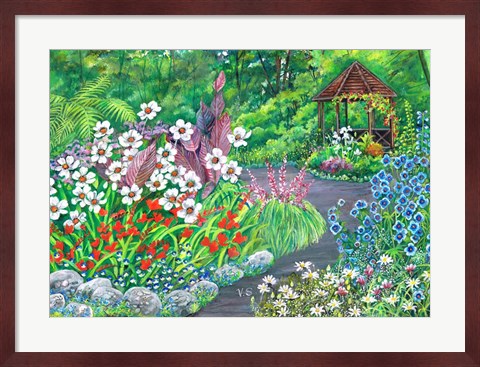 Framed Summer House Path and Garden Print