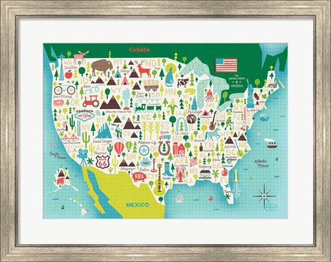 Framed Illustrate USA waves Print