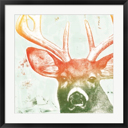 Framed Portrait of a Deer rainbow Print