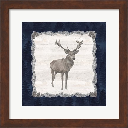Framed Blue Cliff Mountains II-Deer Print