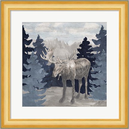 Framed Blue Cliff Mountains scene IV-Moose Print