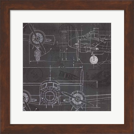 Framed Plane Blueprint III Print