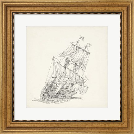 Framed Antique Ship Sketch XI Print