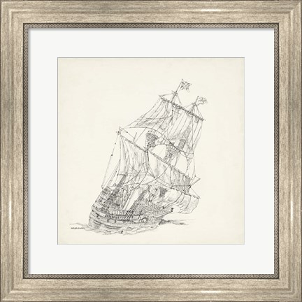 Framed Antique Ship Sketch XI Print