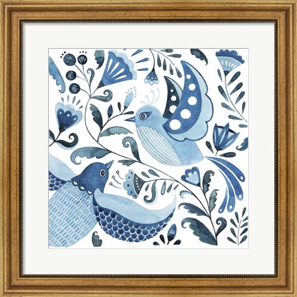 Framed Blue Bird Folk II Print