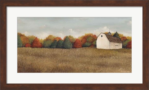 Framed White Barn in Field Neutral Print