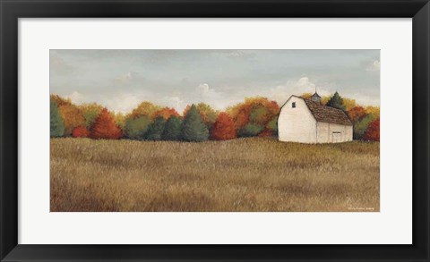 Framed White Barn in Field Neutral Print