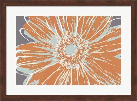 Framed Flower Pop Sketch I-Blue and Orange Print