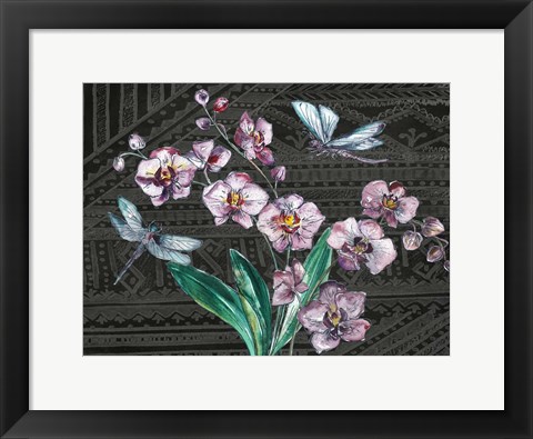 Framed Boho Orchid landscape black Print