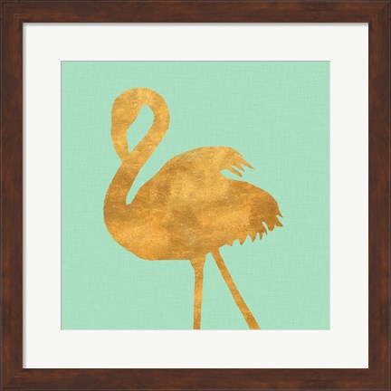 Framed Teal Gold Flamingo Print
