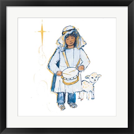 Framed Drummer Boy And Lamb (blue and gold) Print