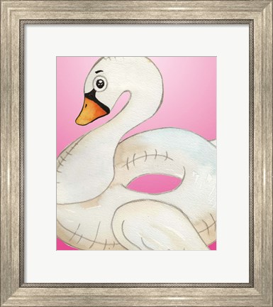 Framed Swan Float on Pink Print