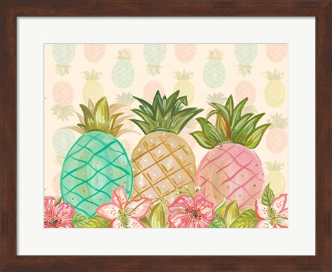 Framed Pineapple Trio with Flowers Print