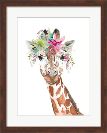 Framed Giraffe With FLoral Crown Print