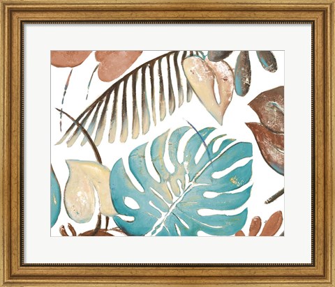 Framed Teal and Tan Palms II Print