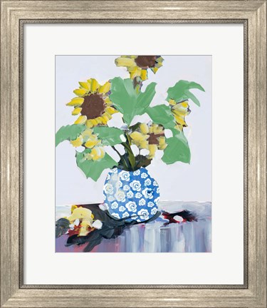 Framed Sunflowers In Decorative Vase Print