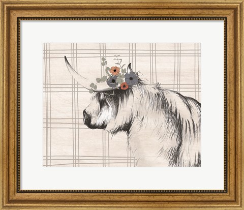 Framed Highland Cow in Gray Print