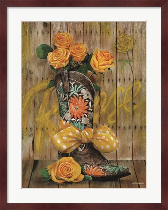 Framed Rosey Cowboy Boots I Print