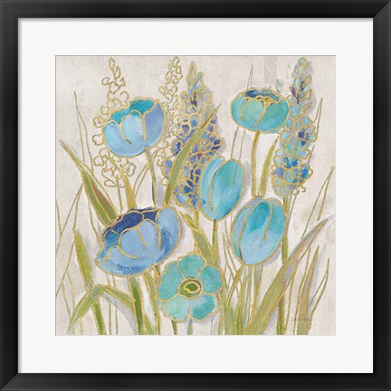 Framed Opalescent Floral II Blue Print