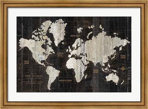 Framed Old World Map Black Print