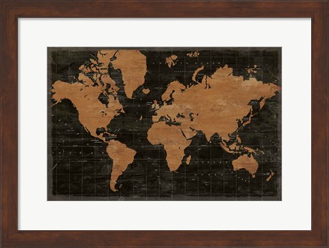 Framed Map of the World Industrial No Words Print
