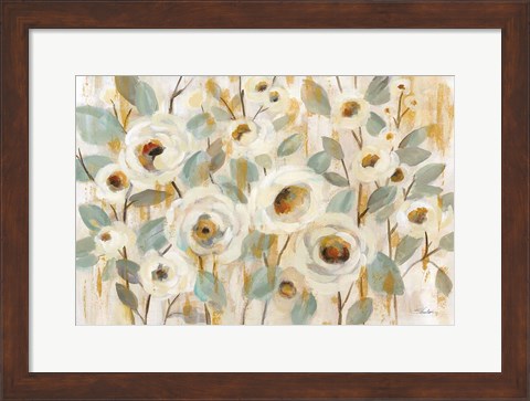 Framed White Gold and Sage Floral Print