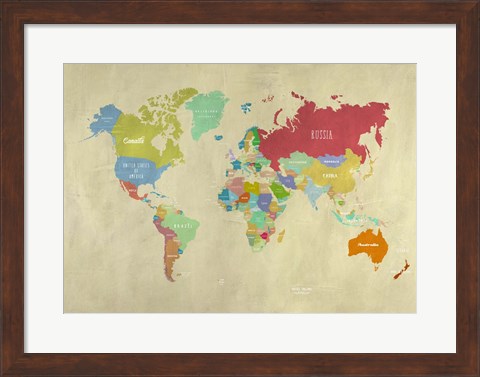Framed Modern Map of the World Print