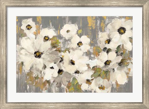 Framed White and Green Bloom Gray Print